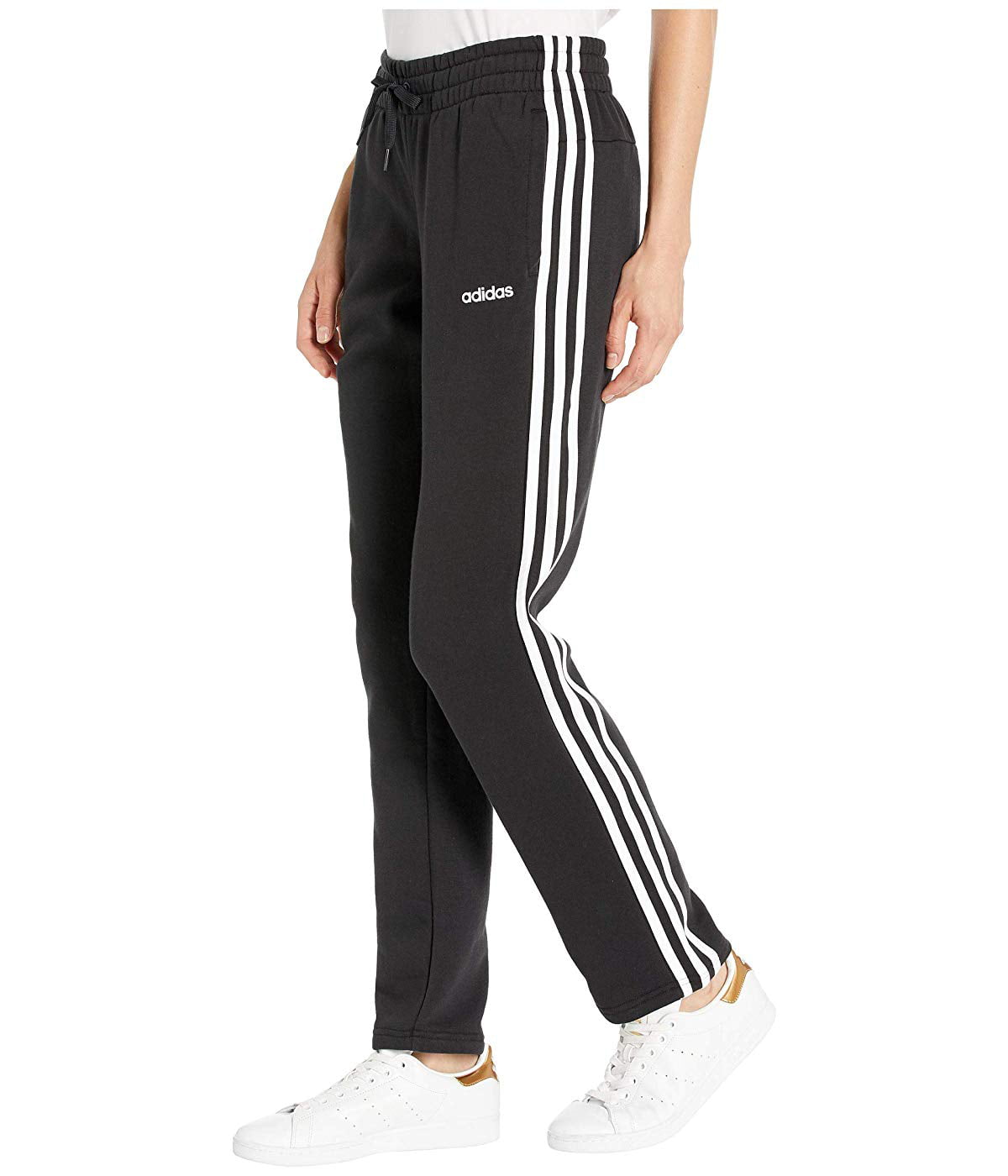 Adidas - adidas Essential 3-Stripes Fleece Open Hem Pants Black/White ...