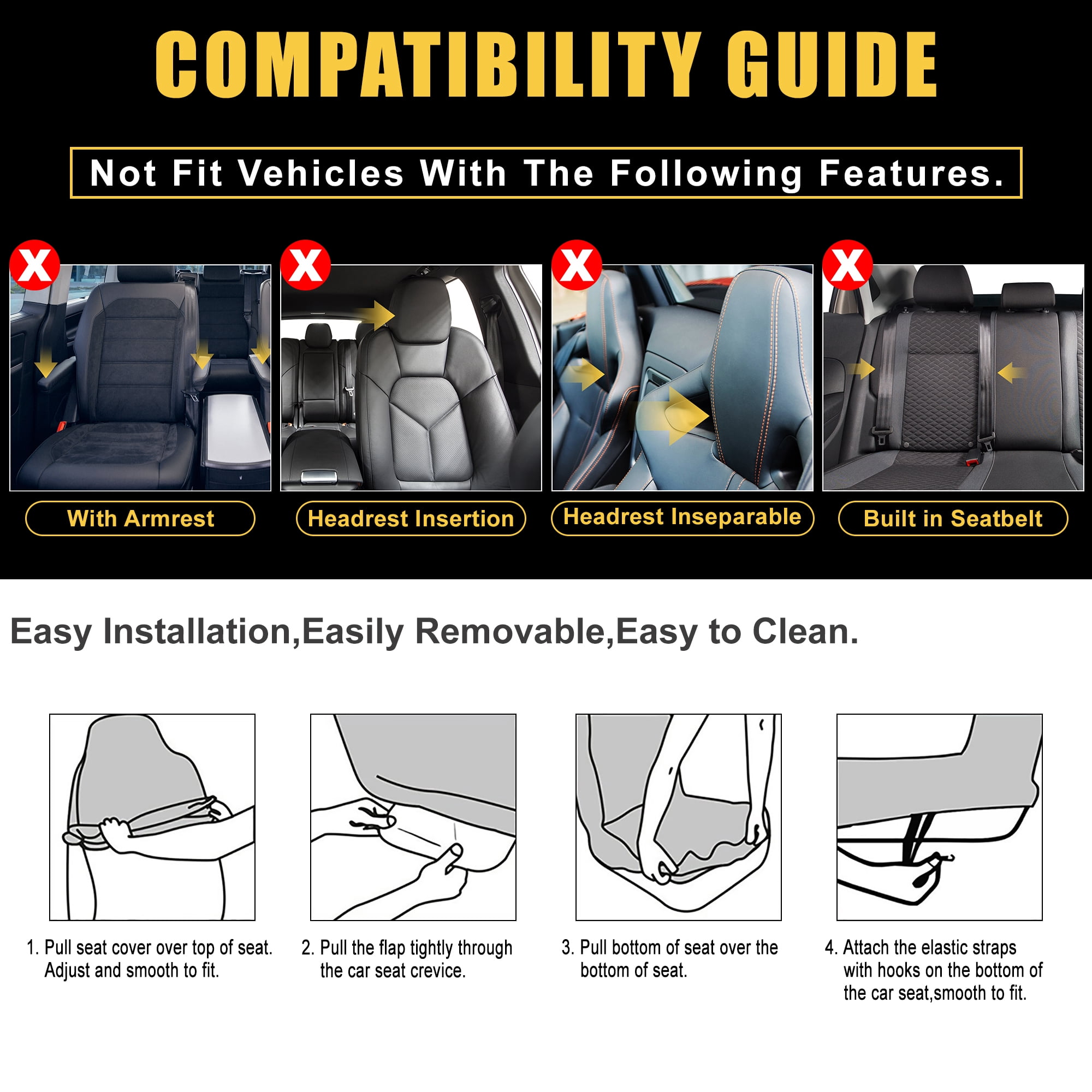 Unique Bargains 4pcs Universal Car Seat Covers Washable Head Rest Seat Covers Beige Black