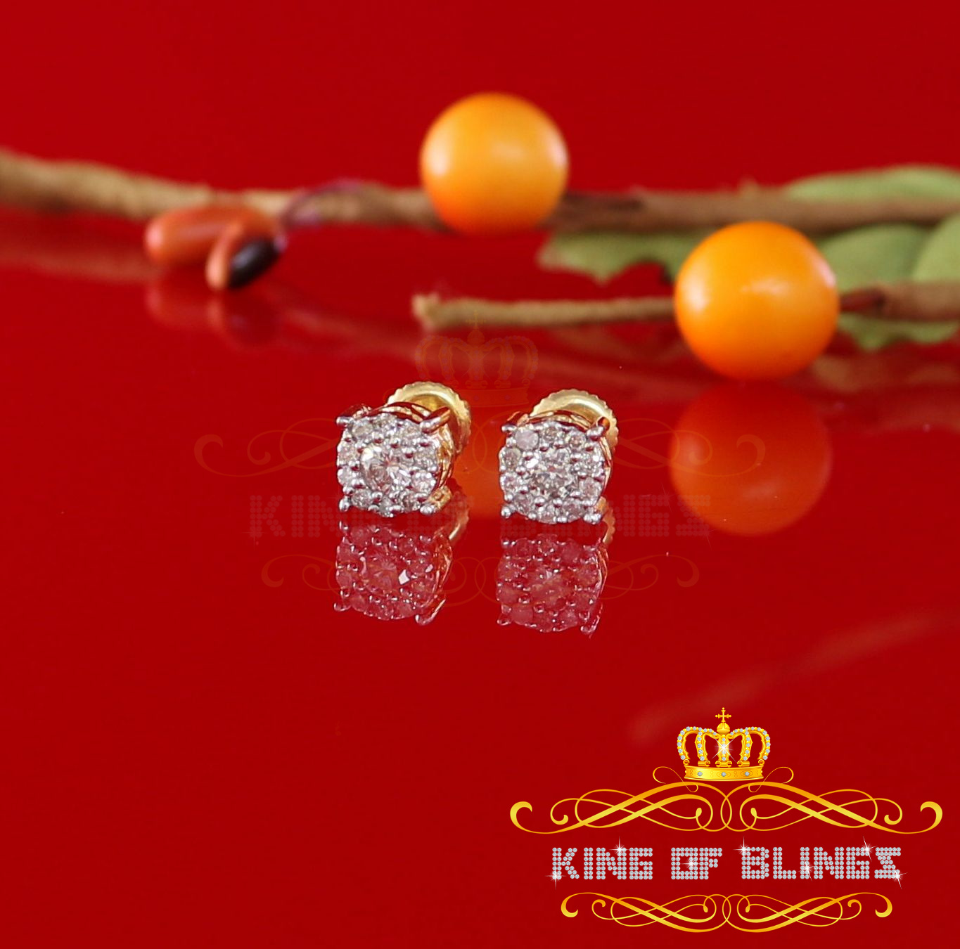 King of Bling's 10K Real Yellow Gold with 0.31CT Real Diamond Men's/Women's Stud Round Earrings