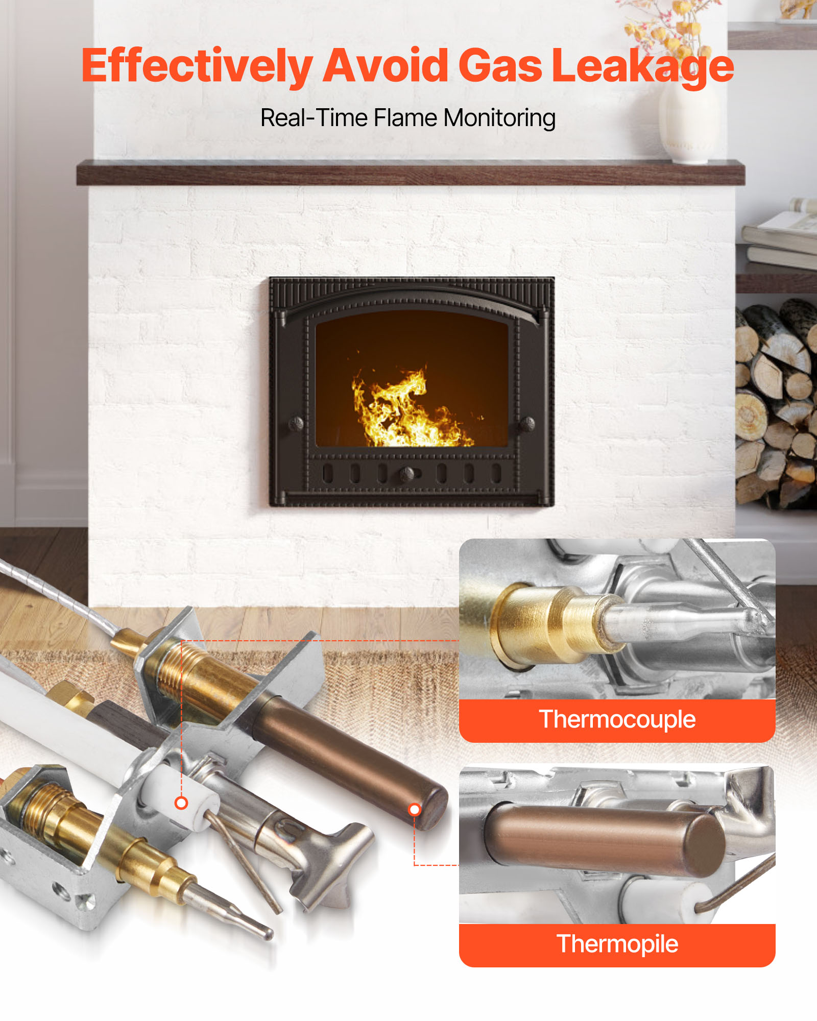 VEVOR Gas Pilot Assembly, OE 4021-732, 25660 Fireplace Gas Pilot Assembly, Natural Gas Ignition Replacement with Pilot Tube, Thermocouple, Thermopile, Wires, Compatible with Heatilator Models