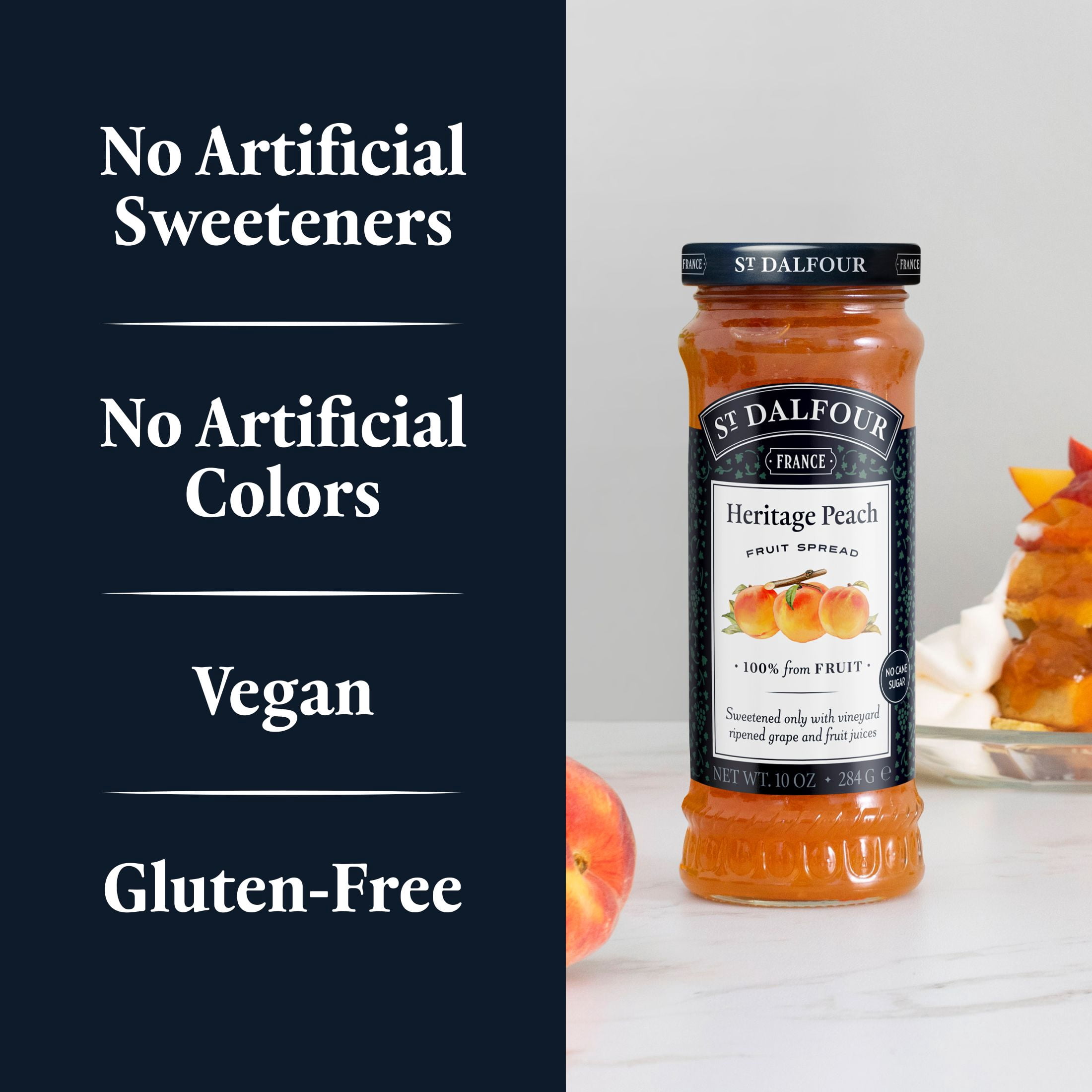 (2 pack) St Dalfour Heritage Peach Fruit Spread, 100% from Fruit, Vegan & Gluten Free, 10 oz Jar