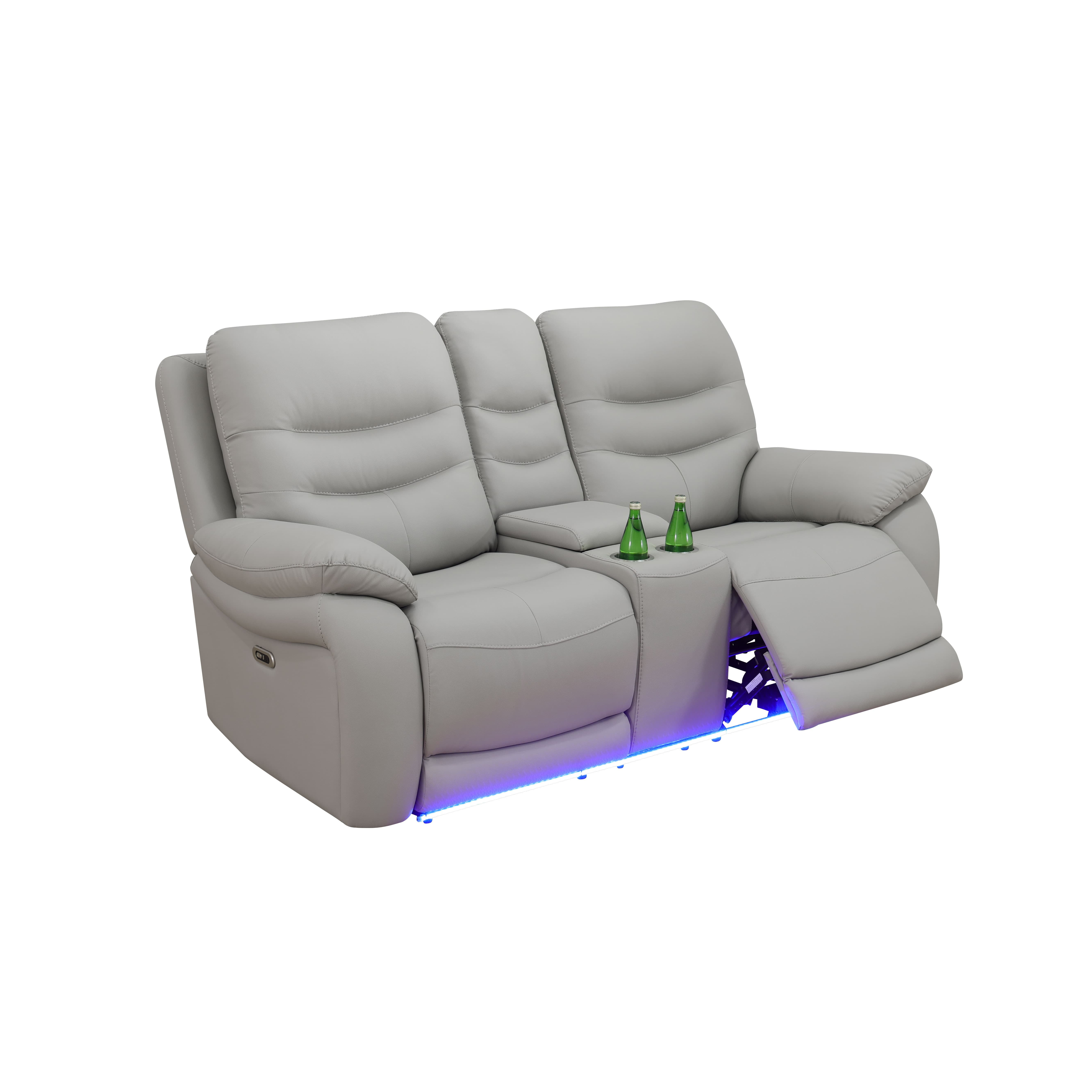 MAYEERTY Power Reclining Loveseat, Electric 2-Seat Breathable Leather Recliner with USB Charging & LED for Living Room, Light Grey