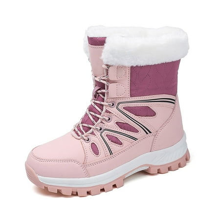 

Ediodpoh Women s Winter Fashion Thickening Warm Lace up Solid Color Snow Boots Non Comfortable Boots Womens Booties Pink 9