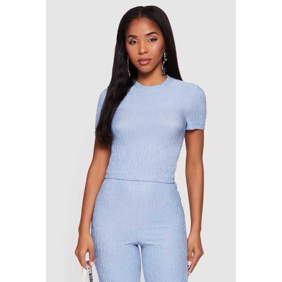 Women's Textured Knit Short Sleeve Crew Neck Top