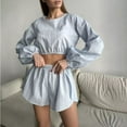thumbnail image 4 of Wensltd Womens Cute Pajama Sets 2 Piece Crop Top and Shorts Soft Slim Fit Sleepwear Sets, 4 of 4