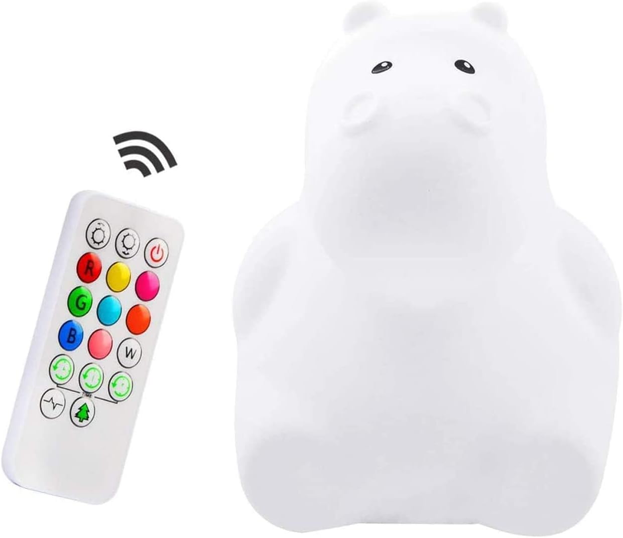 Night Light for Kids, 9 Colors, Baby Night Light, Rechargeable Bedside Lamp with Remote Control, Dimmable, Kindergarten Lamp, Sleep Lamp - Hippopotamus