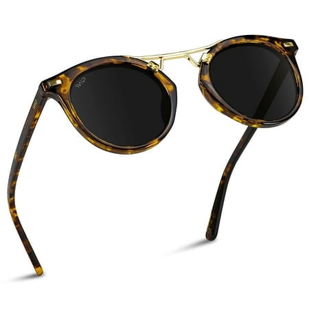 WearMe Pro - Lunettes de Soleil Rétro Vintage Rondes Polarisées pour Femmes à Monture Métallique