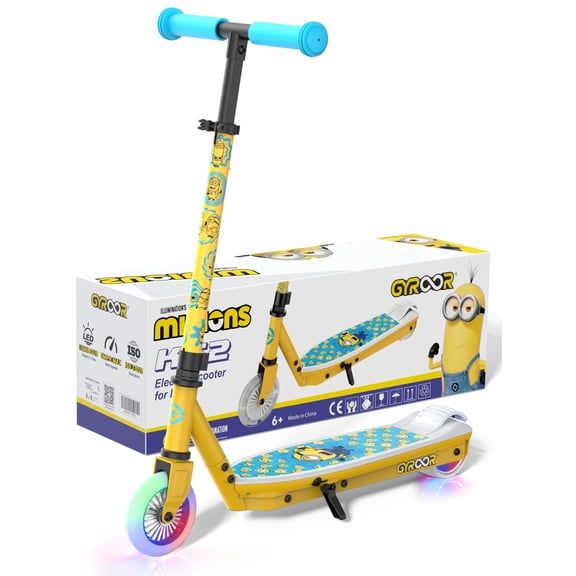 MIHOVER Minion Collab Kids Electric Scooter with LED Lights & Adjustable Handlebar, Electric Scooter for Kids Ages 6-12