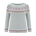 thumbnail image 5 of Women's Vintage Argyle Striped Knitted Sweaters Loose Long Sleeve Crewneck Pullover Casual Fall Winter Daily Tops Gray S, 5 of 6