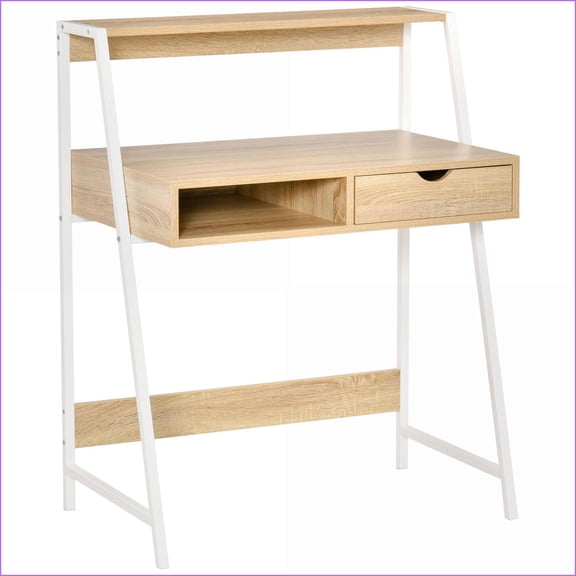 Desks Small Space Home Office Desk with Storage, Drawer & Shelves | 31.5”L | Natural Wood | Engineered Wood