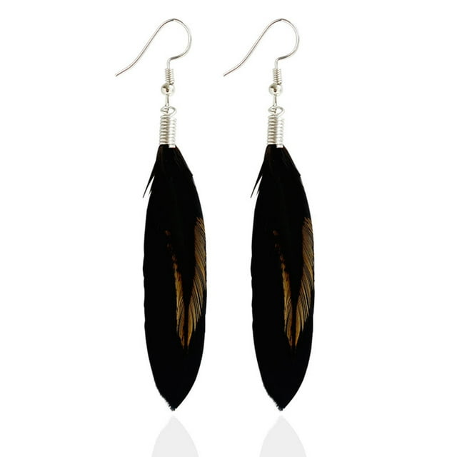 fastboy Multicolor Black Feather Dangle Earrings Bohemia Folk Style Silver Color Drop Earrings