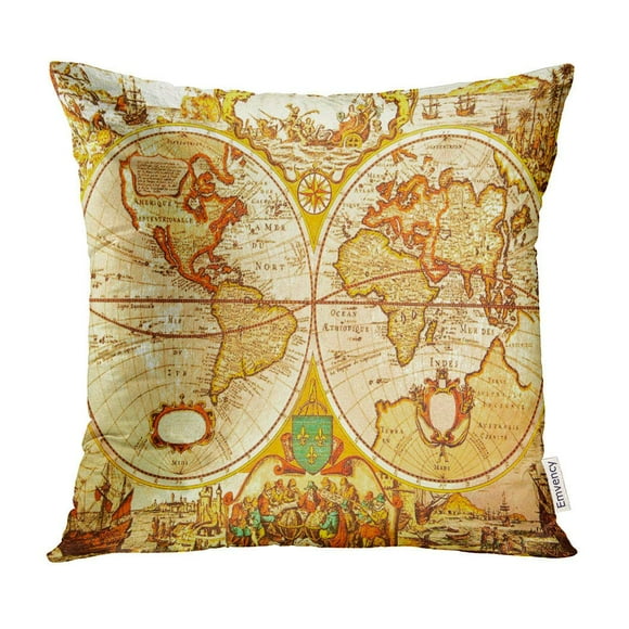 BOSDECO Old World Antique Map of The Treasure Ancient Discovery Pillow Case Pillow Cover 18x18 inch