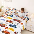 thumbnail image 3 of Castle Fairy Hand Drawn Fire Truck Bed Sheets 4pcs for Teens, Road Barrier Print King Sheets for Toddler Bedroom, Red Blue, 3 of 6