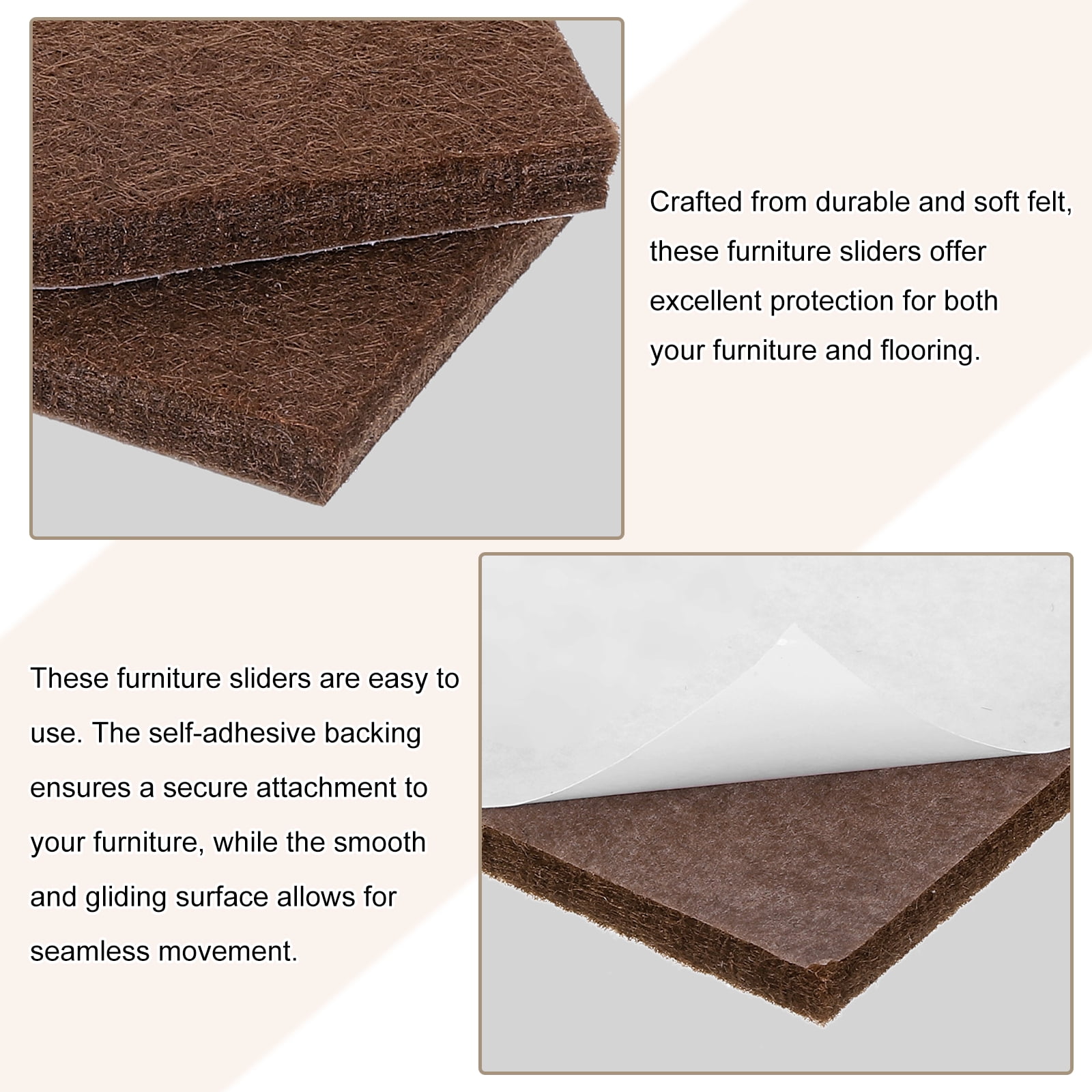 Furniture Pads, 36Pcs 4" - Square Self Adhesive Felt Furniture Pads, Floor Protectors for Furniture Feet Chairs Legs Hardwood Floors (Brown)