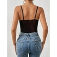 thumbnail image 4 of Women's Floral Lace Sheer Mesh Corset Bodysuit Spaghetti Strap Cami Top, 4 of 7