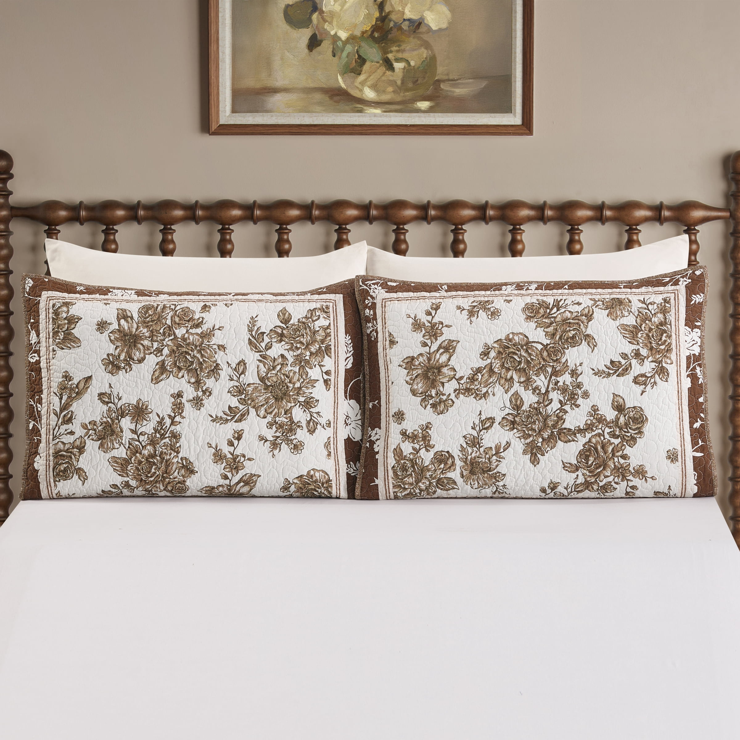The Pioneer Woman Avery Cotton Patchwork Pillow Shams, Standard, Tibet Brown, 2 Pack