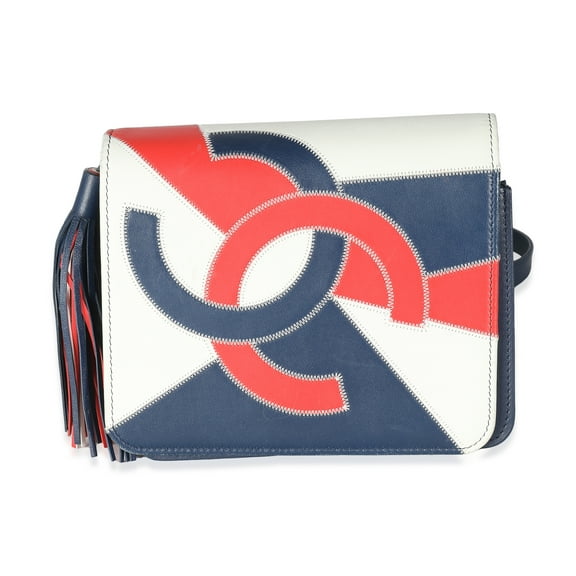 Pre-Owned Chanel Red Blue White Lambskin Patchwork CC Flap Bag