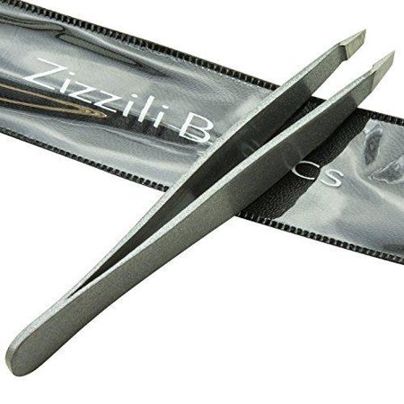 Tweezers - Surgical Grade Stainless Steel - Slant Tip for Expert Eyebrow Shaping and Facial Hair Removal - with Bonus Protective Pouch - Best Tool for Men and Women (Silver) (Best Style Tips For Men)