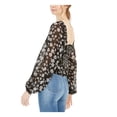 thumbnail image 2 of LEYDEN Womens Black Ruched Ruffled Cropped Floral Long Sleeve Square Neck Top Juniors L, 2 of 4