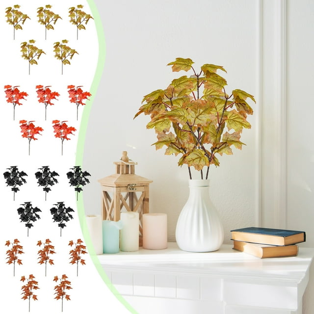Ramas artificiales de hojas de arce | Tallos de decoración de otoño | Hojas de otoño de seda sintética | Plástico flexible y realista | 5 PIEZAS | Multicolor | 13.39 pulgadas | Inicio Mesa Arreglo