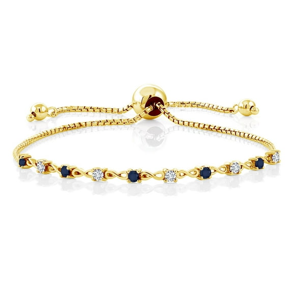 Gem Stone King 0.63 Ct Blue Sapphire E-F Lab Grown Diamond 18K Yellow Gold Plated Silver Bracelet for Women