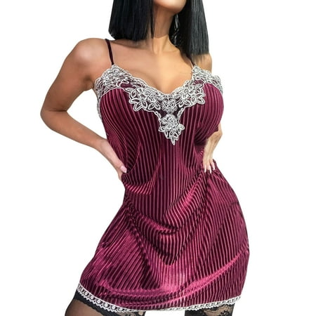 

JDEFEG Organic Night Shirt Women Fashion Soft Sleepwear Lace Sling Mini Dress Solid Color Dress Plus Size Night Dress Ladies Silky Nightgowns Polyester M