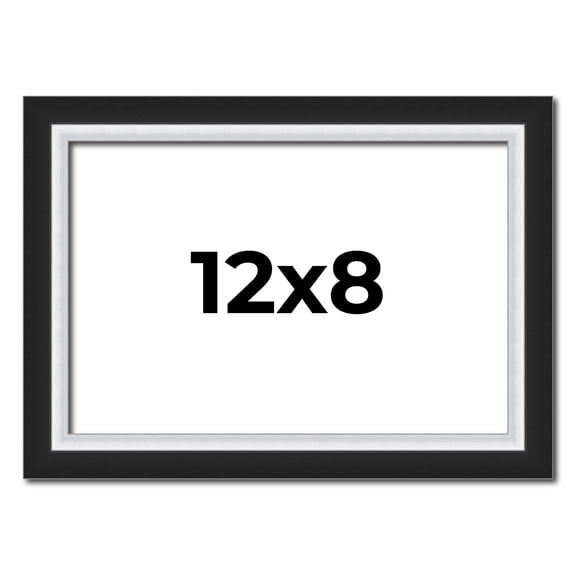 12x8 Frame Black & Silver Solid Wood Picture Frame Width 1.25 Inches | Interior Depth 0.75 Inches |