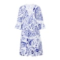 thumbnail image 2 of VISgogo Vestido suelto con cuello en V para mujer, bohemio 3/4 de manga larga con ribete de encaje, minivestido de playa fluido VISgogo  moda, 2 of 9