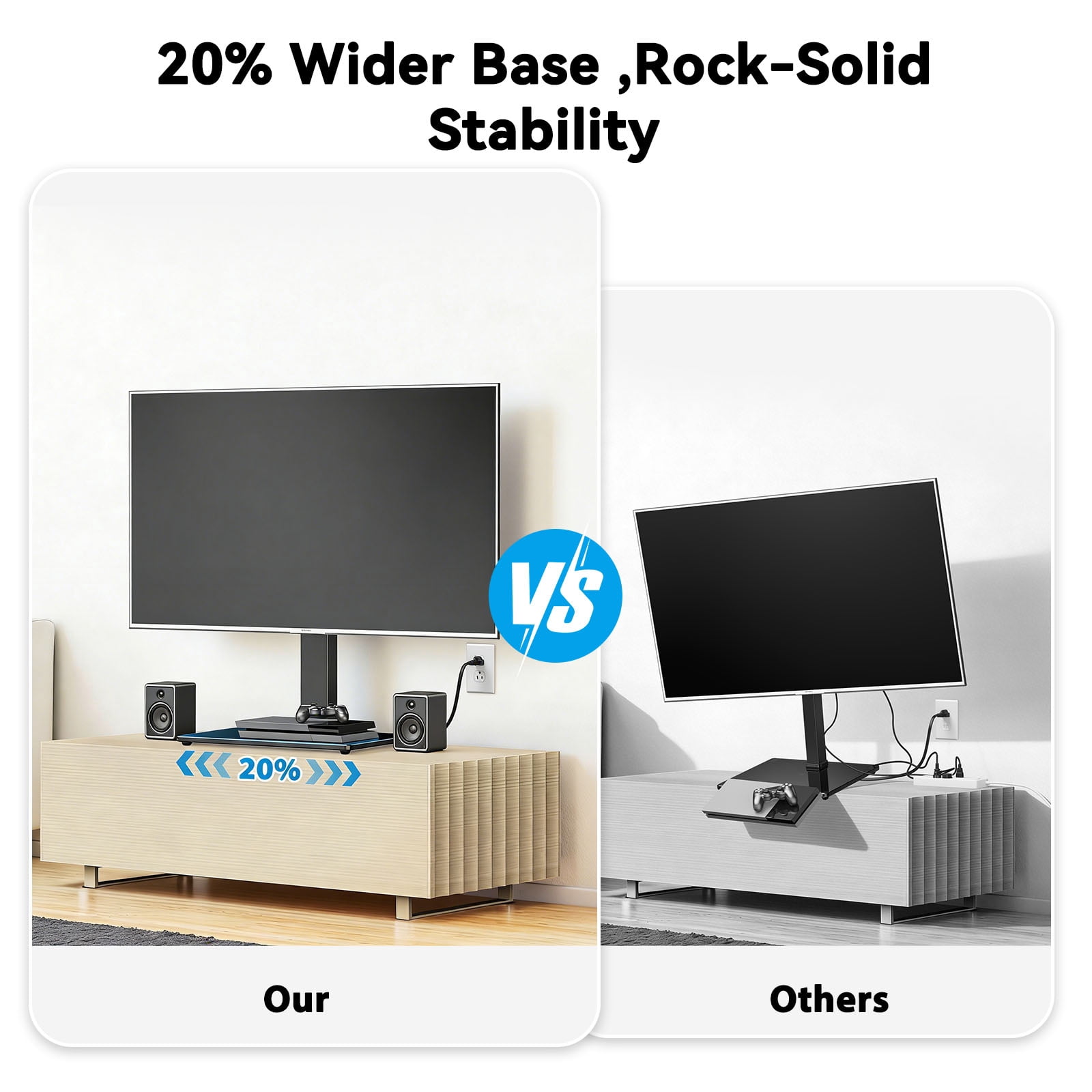 MountFTV Universal Swivel TV Stand with Power Outlet for 32-80 inch TVs up to 99 lbs, Table Top TV Stand Mount with 6 Height Adjustable, Tempered Glass Base,Max 600x400mm