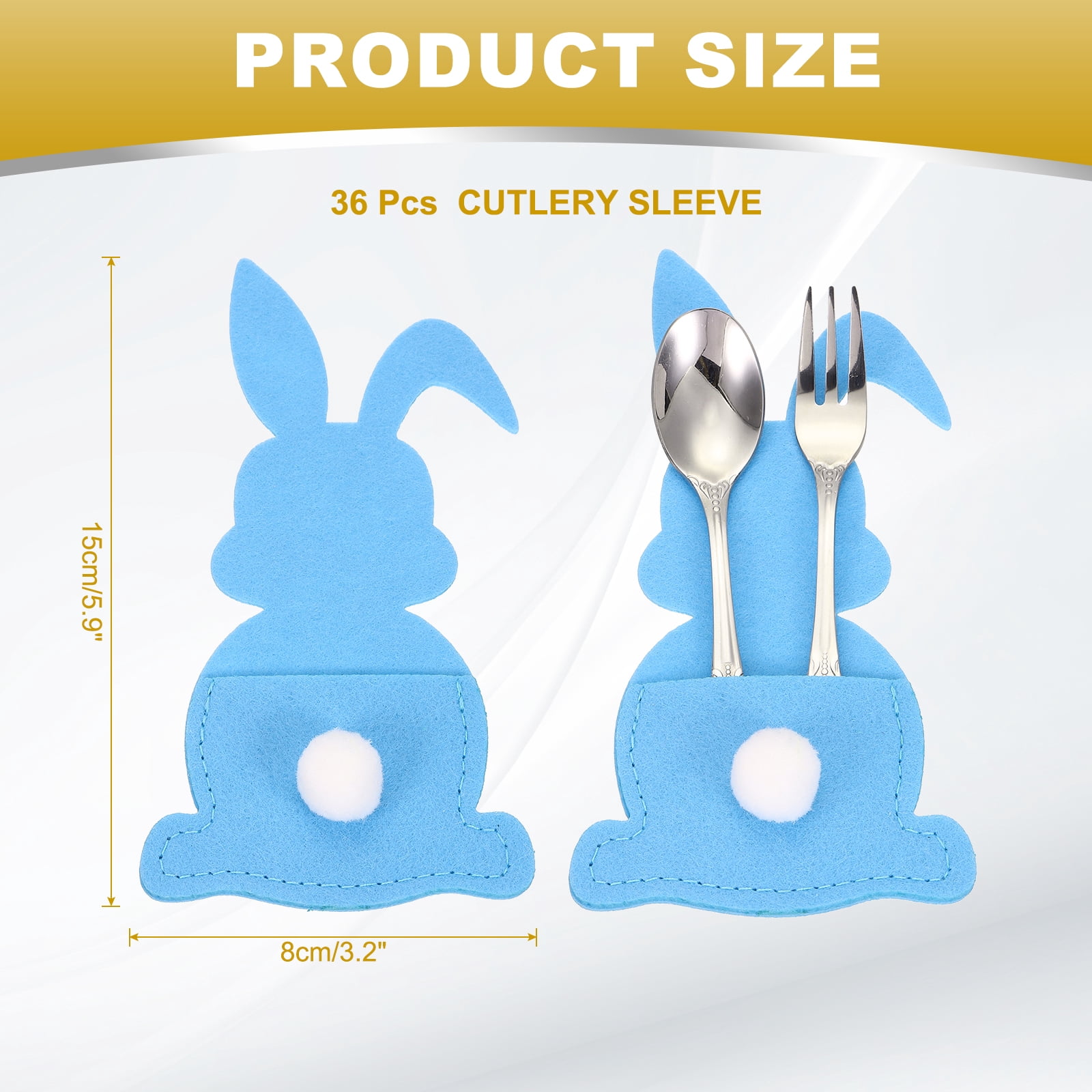 Uxcell 36Pcs Easter Bunny Utensil Cutlery Holder, 5.9x3.2" Felt Easter Cutlery Holders Cutlery Sleeve for Knife Forks Settings Tableware Decoration Wedding Birthday Party, Blue