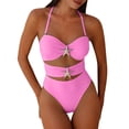 thumbnail image 1 of Traje de baño de una pieza para mujer, conjuntos de bikini para mujer estilo europeo y traje de baño bikini para playa de color liso con borde, ropa de baño de mujer, 1 of 6