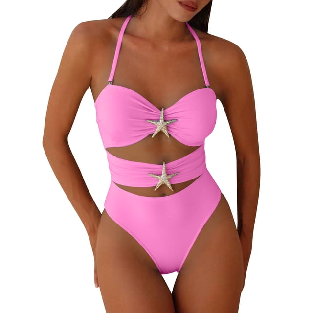 Traje de baño de una pieza para mujer, conjuntos de bikini para mujer estilo europeo y traje de baño bikini para playa de color liso con borde, ropa de baño de mujer