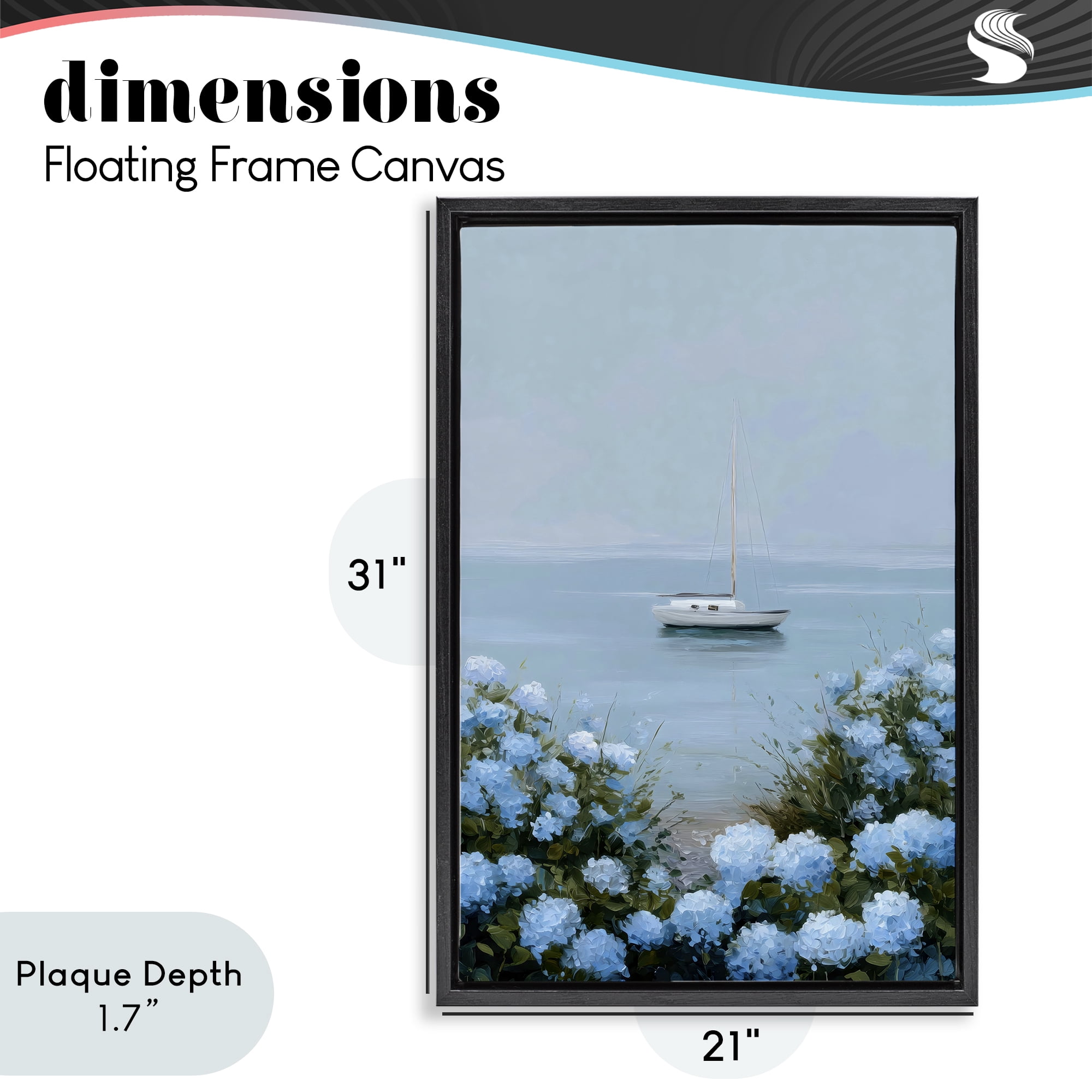 Stupell Industries Yacht in Floral Bay Black Framed Floater Canvas Wall Art, design by Petal Prints Design