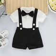 thumbnail image 2 of KIMI BEAR Newborn Baby Boys Short Sets Lapel Bowknot Tops overall shorts 2pcs Gentleman Suits Summer White 0-6 Months, 2 of 8