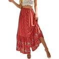 thumbnail image 6 of Franhais Women Casual Skirt, High Waist Floral Printed Button Ruffled Bohemian Loose Long Skirt, 6 of 8