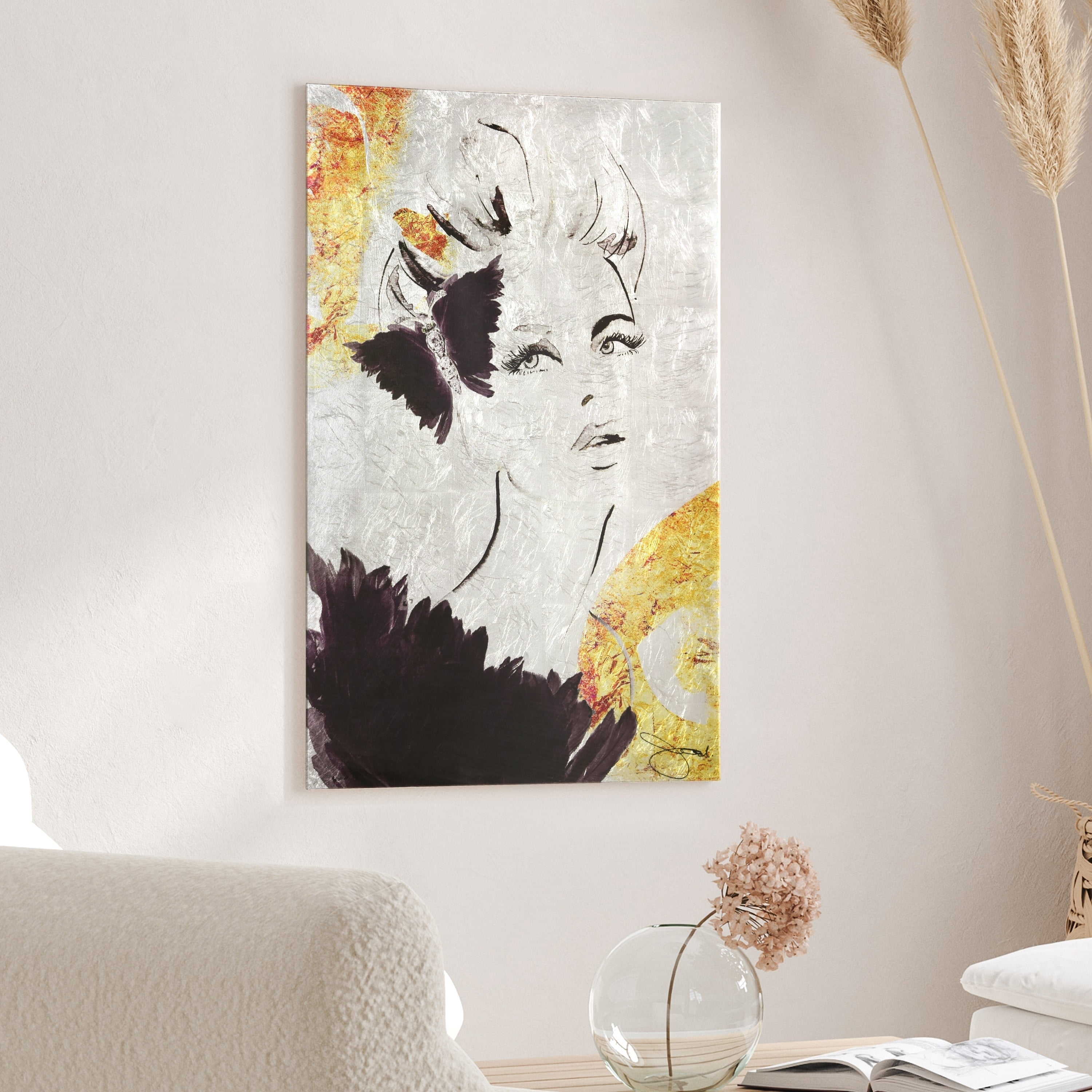 "Gold Woman 2" Reverse Printed Tempered Glass with Silver Leaf