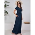 thumbnail image 2 of Chiclily Women's Maxi Dresses Short Sleeve Long Casual Dresses Loose Plain with Pockets, Navy Blue M, 2 of 7