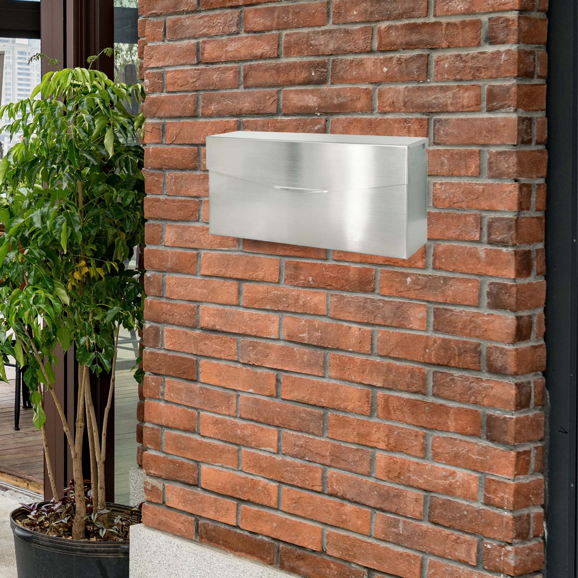 Rainproof Stainless Steel Mailbox for Walls (14.75'' x 3.75'' x 7'')