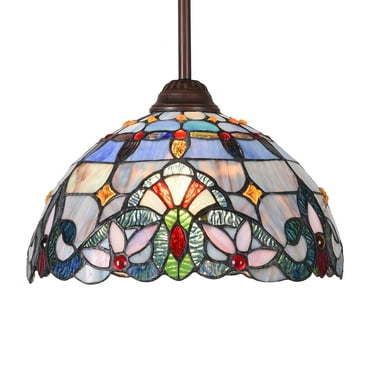 Tiffany Pendant Light 12 Inches for Kitchen Island Dining Room Traditional Handicrafts Antique Stained Glass Hanging Light