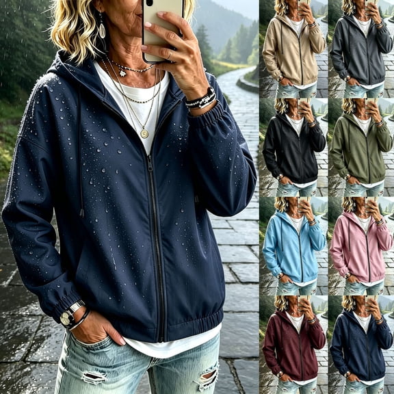 Loose Large Size Sun Protective Clothing Fashion Women Solid Rain Jacket Outdoor Hooded Windproof With Pocket Coat Black S