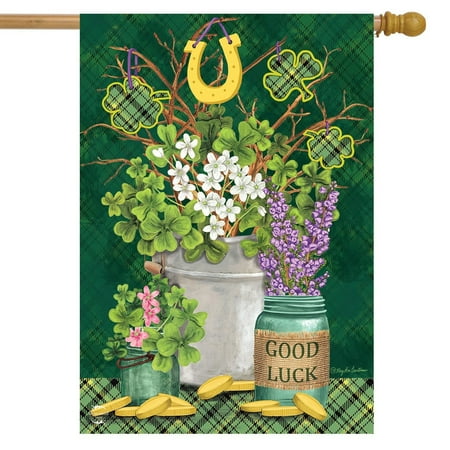 Briarwood Lane Lucky Potted Shamrocks St. Pat's House Flag
