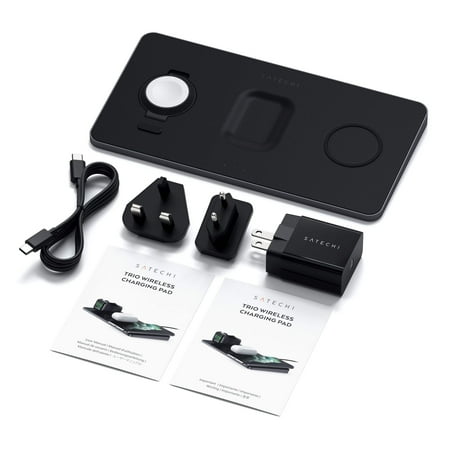Satechi - Trio Wireless Charging Pad for Qi-Enabled Smartphones, Apple Watch, AirPods Pro and AirPods 2 - Space Gray