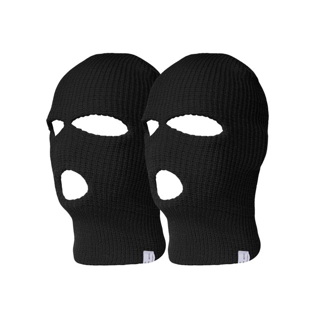 TopHeadwear 3 Hole Ski Face Mask Balaclava, 2 Pack Black