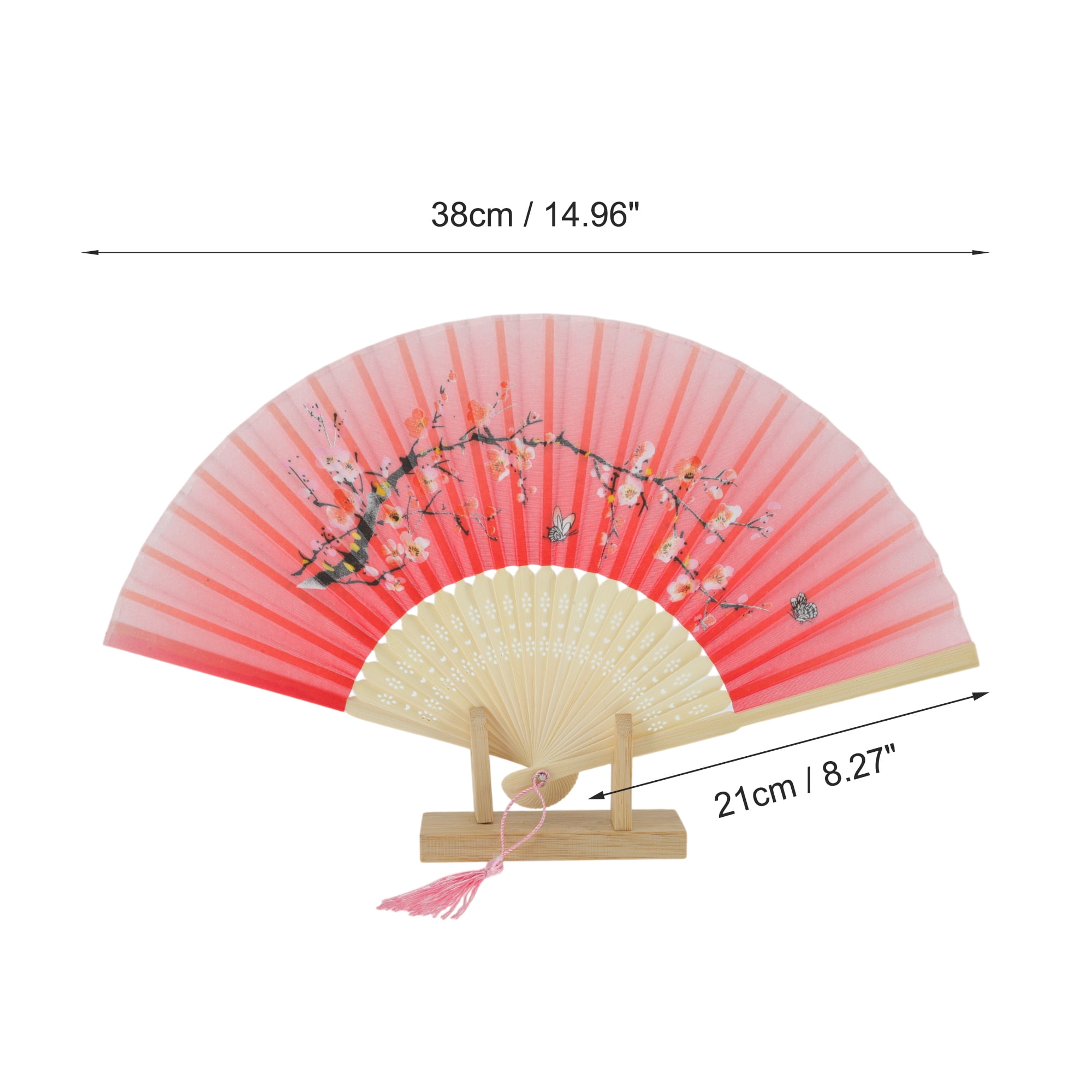 Unique Bargains Ancient Style Folding Fan 1Pc for Parties Light Red [Flowers Print]