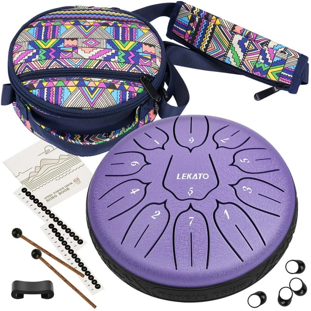 Tambor LEKATO de acero, 15 cm, 11 notas con bolsa, color morado