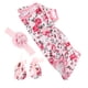 thumbnail image 5 of Mono de bebé recién nacido de 3 piezas con estampado de rosas, diadema de flores y zapatos, mono de algodón de manga corta de una pieza, ropa para muñeca renacida, muñeca niña pequeña., 5 of 5