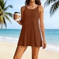 thumbnail image 2 of LNWUY Summer Dress for Women Beach Spaghetti Strap A-Line Dresses Vacation Outfits Solid Color Pleated Mini Dress Nightdress Brown XXL, 2 of 7