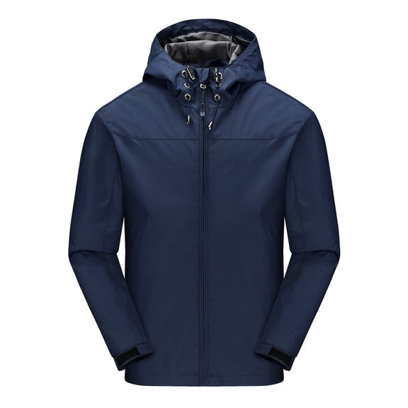 NoxwB Big and Tall Men's Lightweight Wind-Resistant Rain Jackets Thermal Casual Outdoor Climbing Windbreaker Full-Zip Long Sleeve Softshell Hoodies Dark Blue 5XL