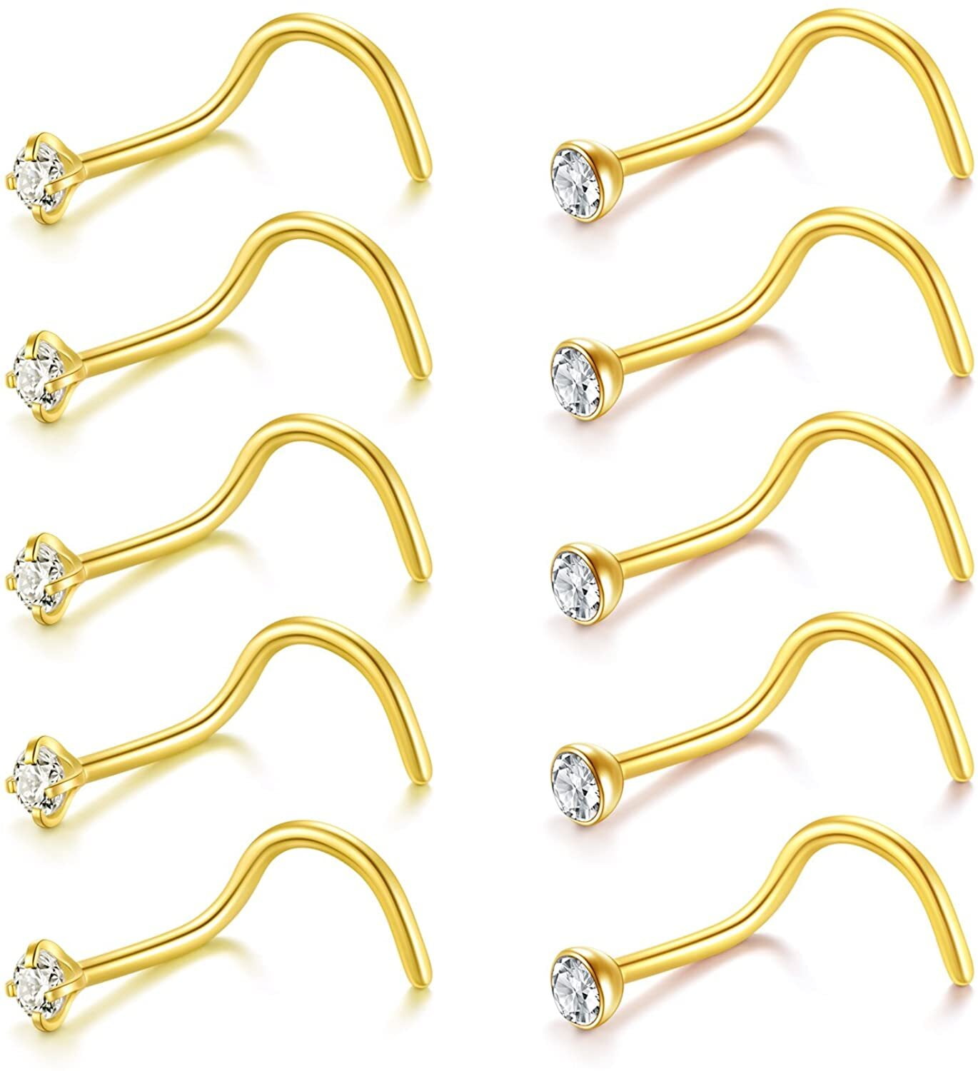 20G Gold Corkscrew Nose Rings for Women CZ Nose Rings Briana Williams