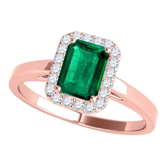 Mauli Jewels Rings for Women 0.65 Carat Emerald Shape Emerald And Diamond Ring 4-prong 10k Rose Gold